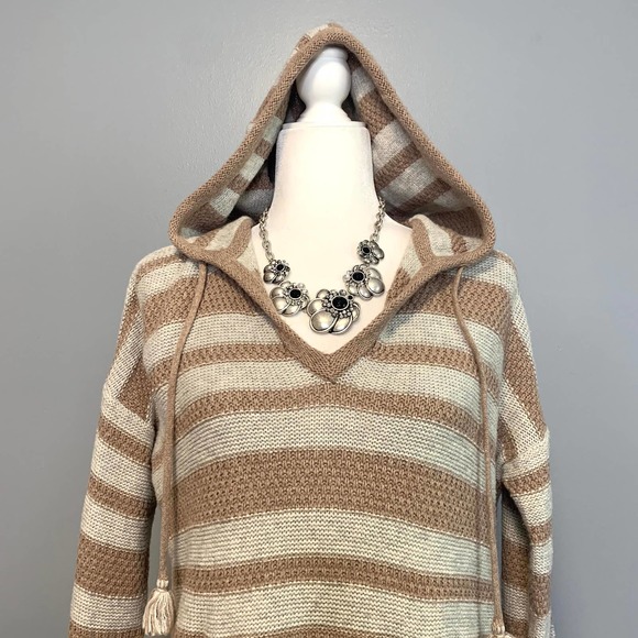 Madewell Tan Cream Striped Knit Hooded Sweater - Picture 2 of 6